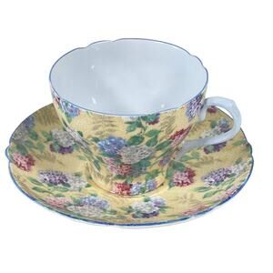 Shelly Vtg Tea Cup/Saucer Bone China Summer Glory Chintz Hydrangea Rare READ